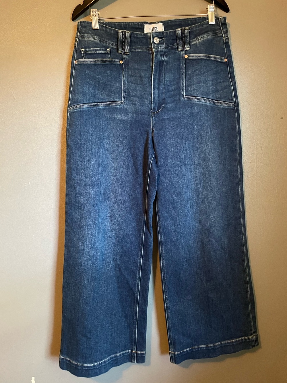 New Paige Sz 31 Women’s Anessa Front Pocket Ankle Wide Leg Blue Jeans Ret $259!
